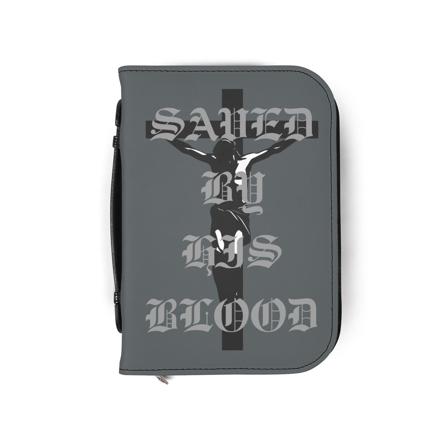 Bible Cover — Dark Grey "Saved" Zippered Bible Case