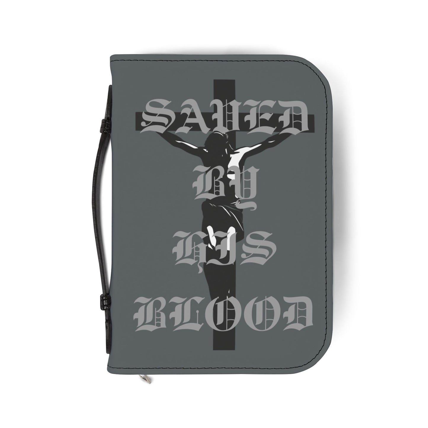 Bible Cover — Dark Grey "Saved" Zippered Bible Case
