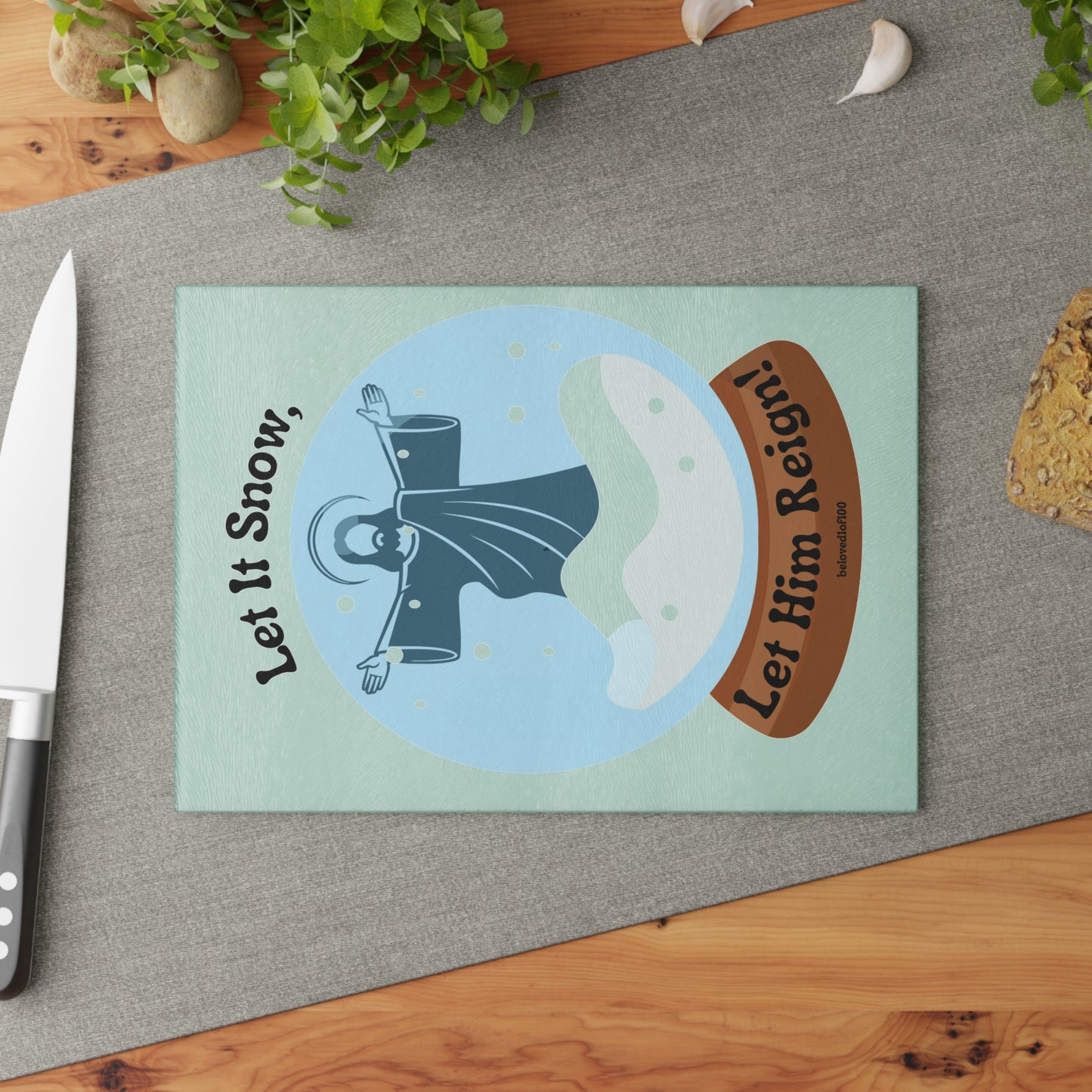 Glass Cutting Board - Let it snow, let Him Reign!