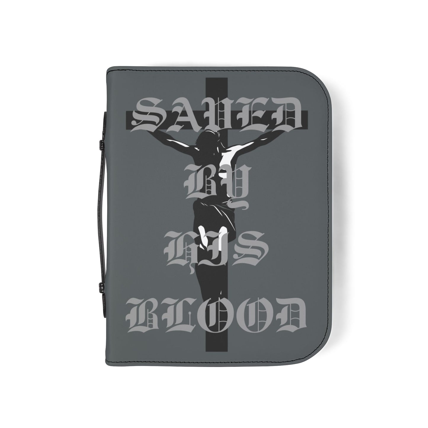 Bible Cover — Dark Grey "Saved" Zippered Bible Case