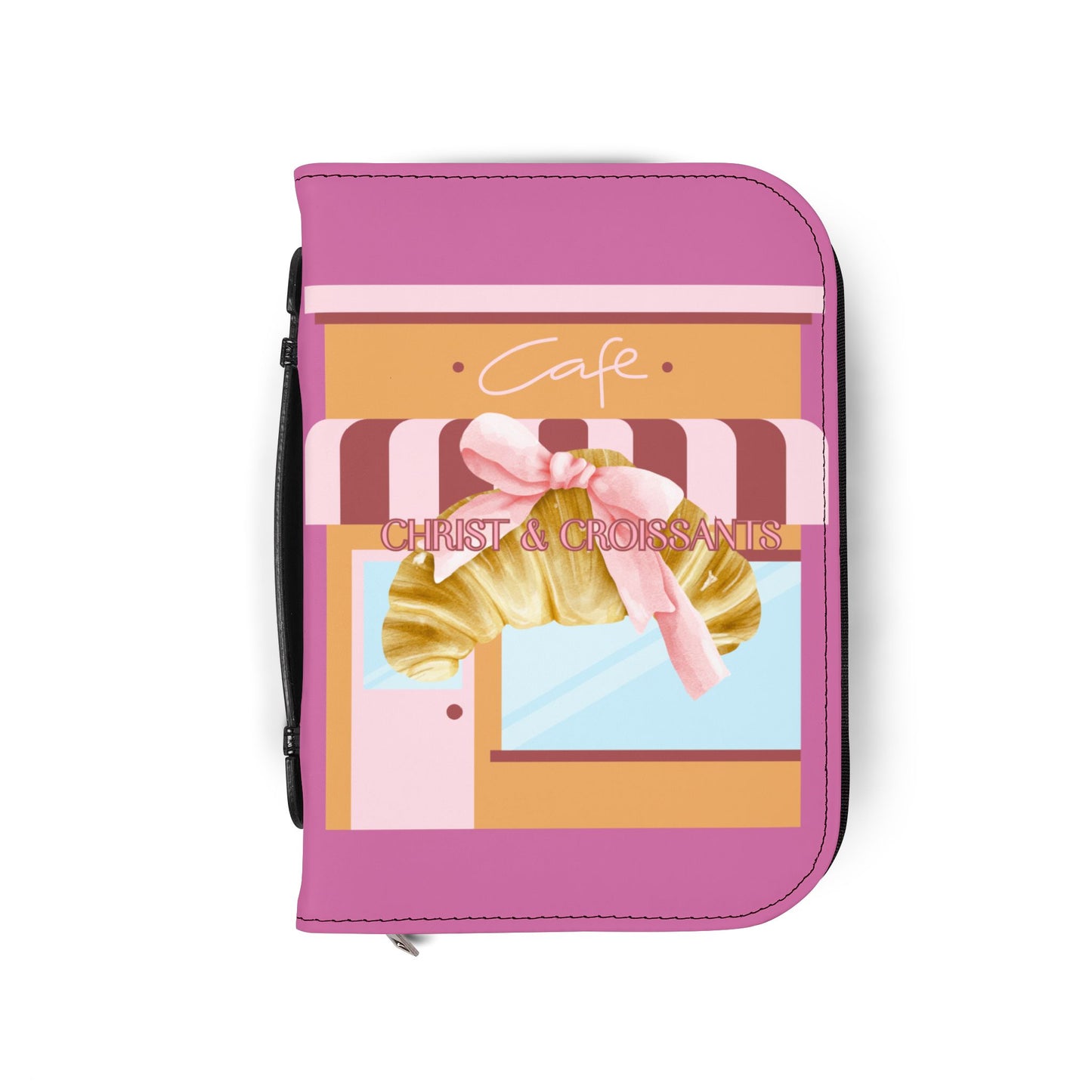 Bible Cover — Light Pink "Christ & Croissants" Zippered Bible Case