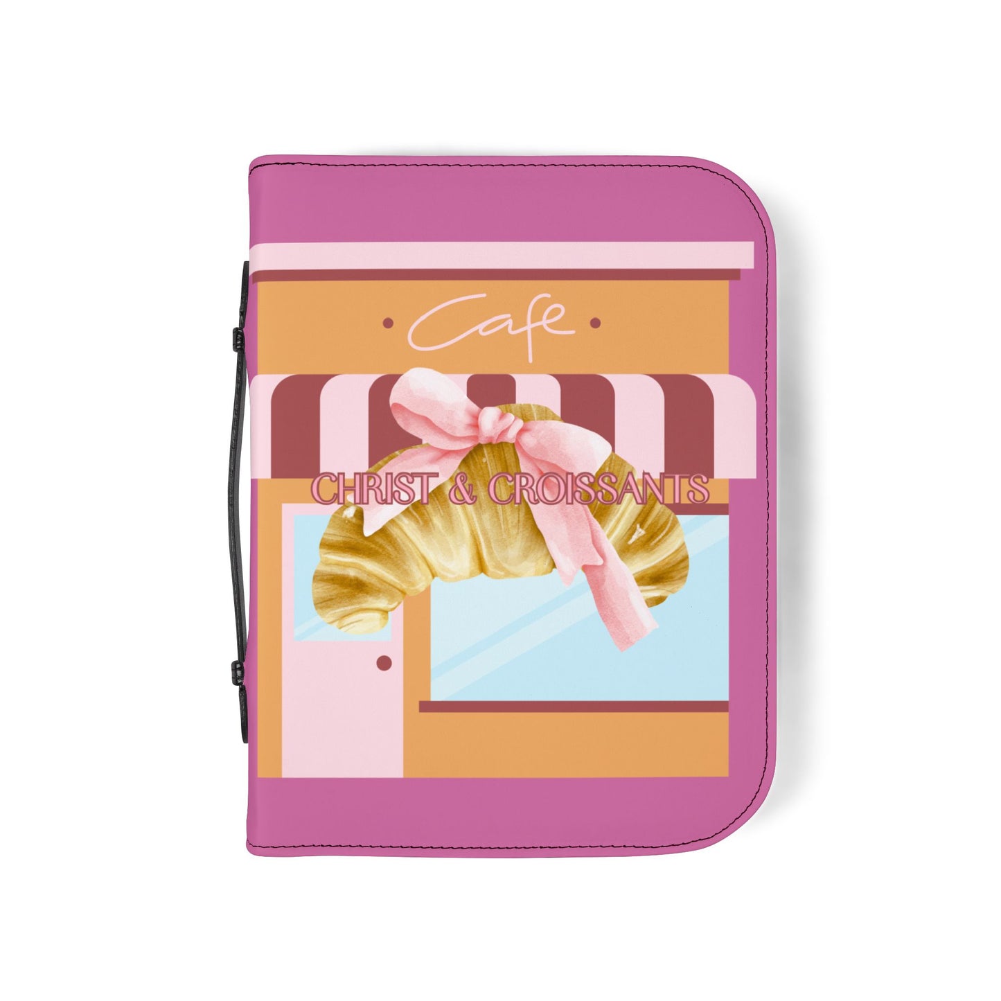 Bible Cover — Light Pink "Christ & Croissants" Zippered Bible Case