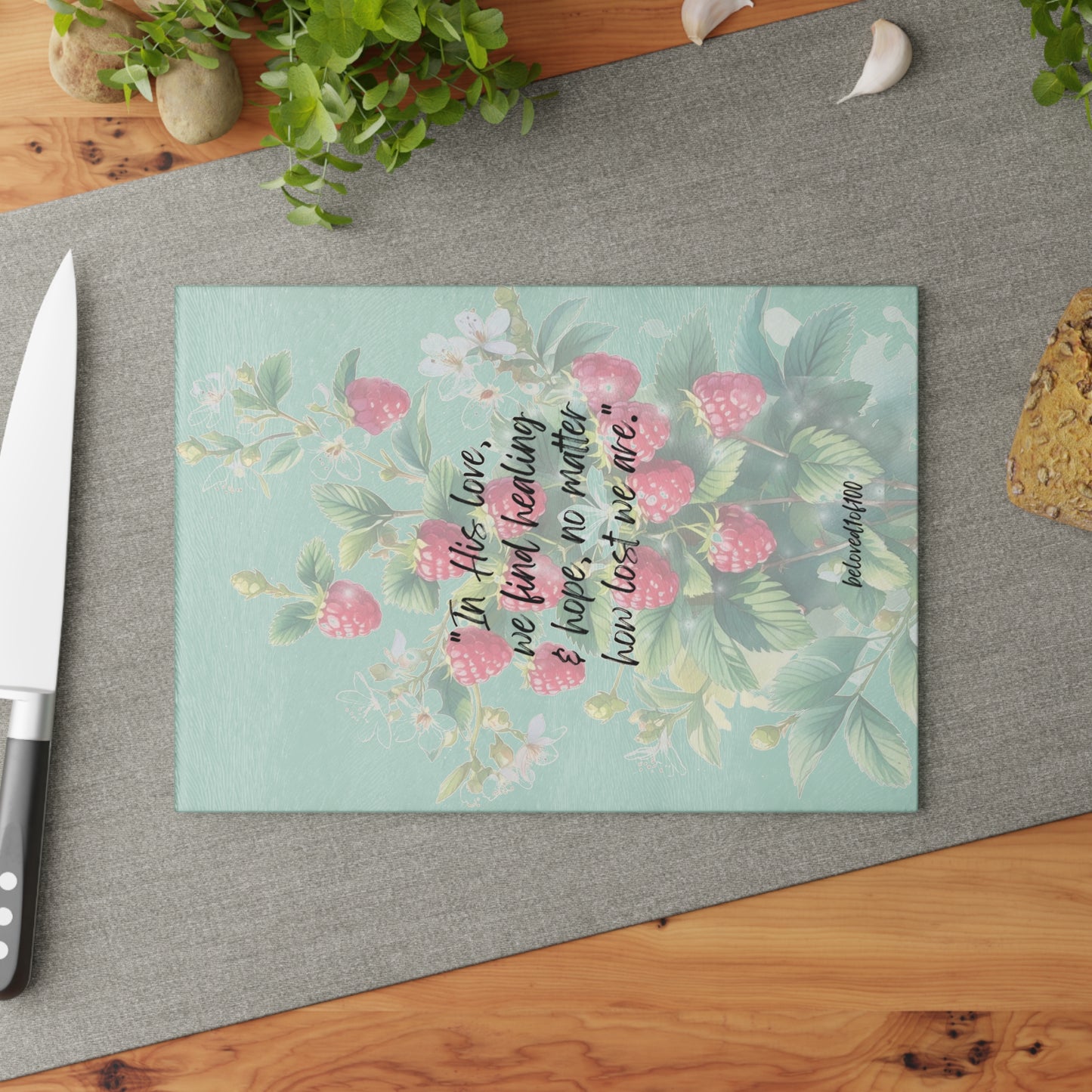 Glass Cutting Board - Raspberry Jasmine Pattern