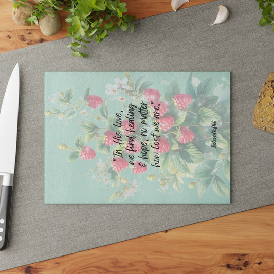 Glass Cutting Board - Raspberry Jasmine Pattern