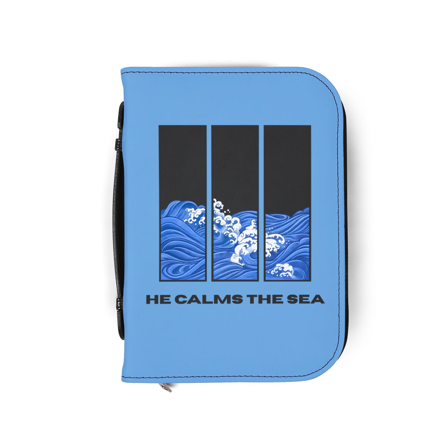 Bible Cover — Light Blue "He calms the sea" Zippered Bible Case