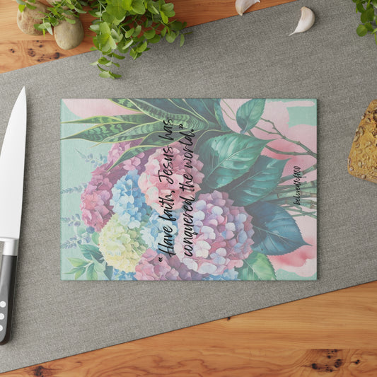 Glass Cutting Board - Hydrangea Snake Plant Pattern