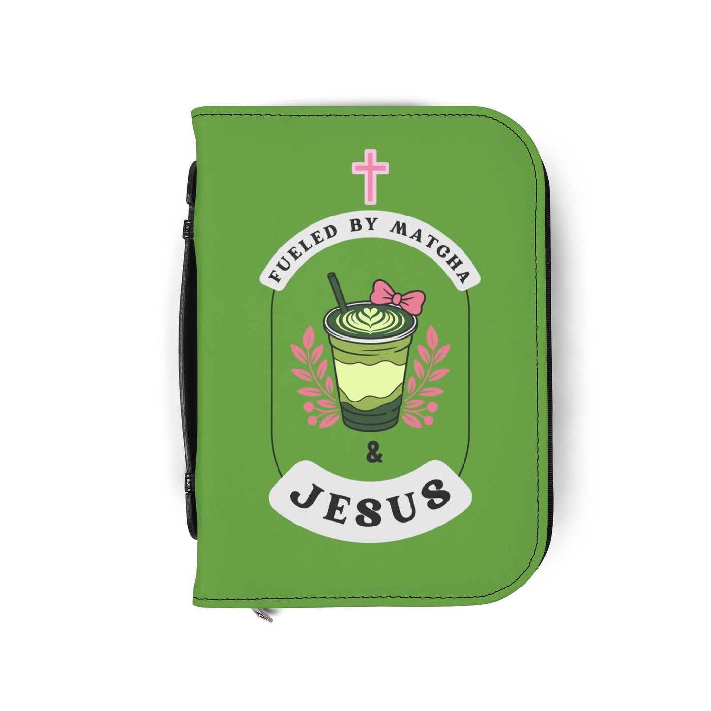 Bible Cover — Green "Matcha & Jesus" Zippered Bible Case