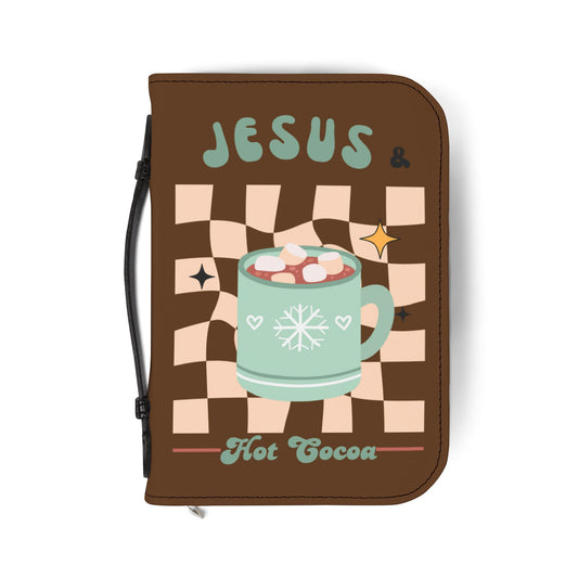 Bible Cover — Dark Brown "Jesus & Hot Cocoa" Zippered Bible Case