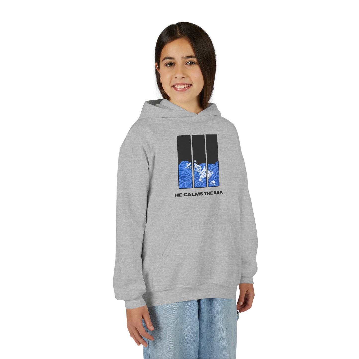 Youth Hoodie — "He calms the sea"