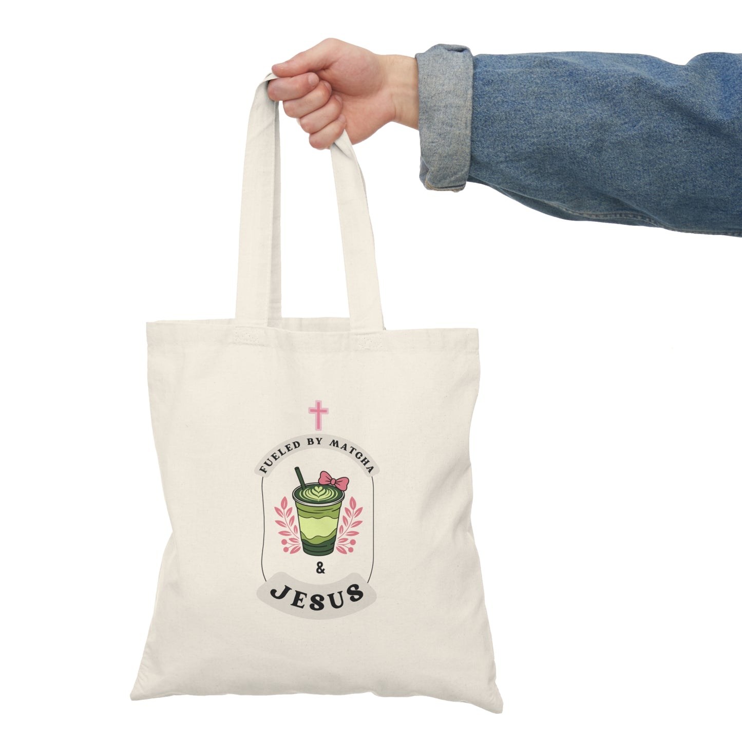 Natural Tote Bag- Matcha & Jesus