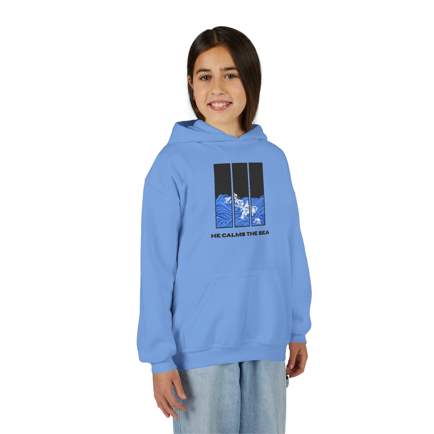 Youth Hoodie — "He calms the sea"