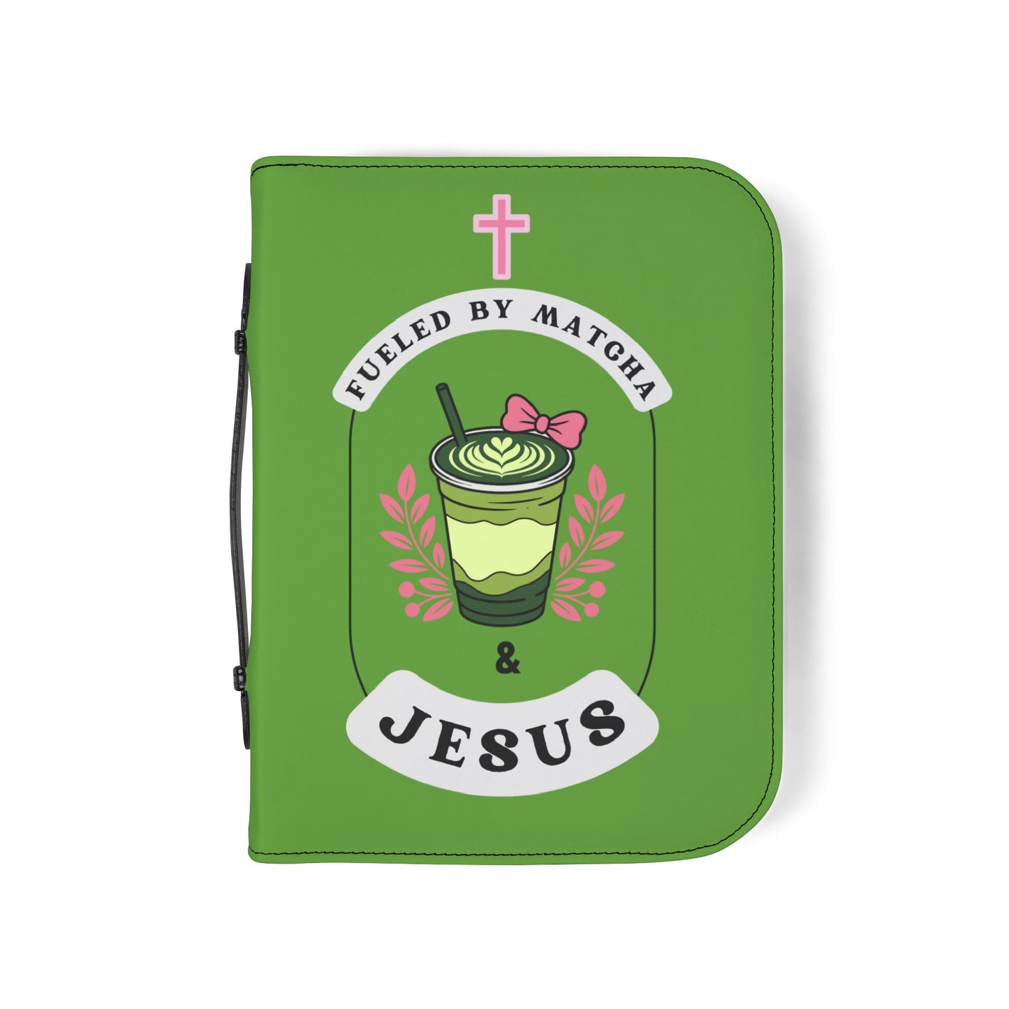 Bible Cover — Green "Matcha & Jesus" Zippered Bible Case
