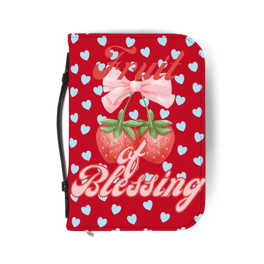 Bible Cover — Dark Red "Fruit of Blessing" Zippered Bible Case