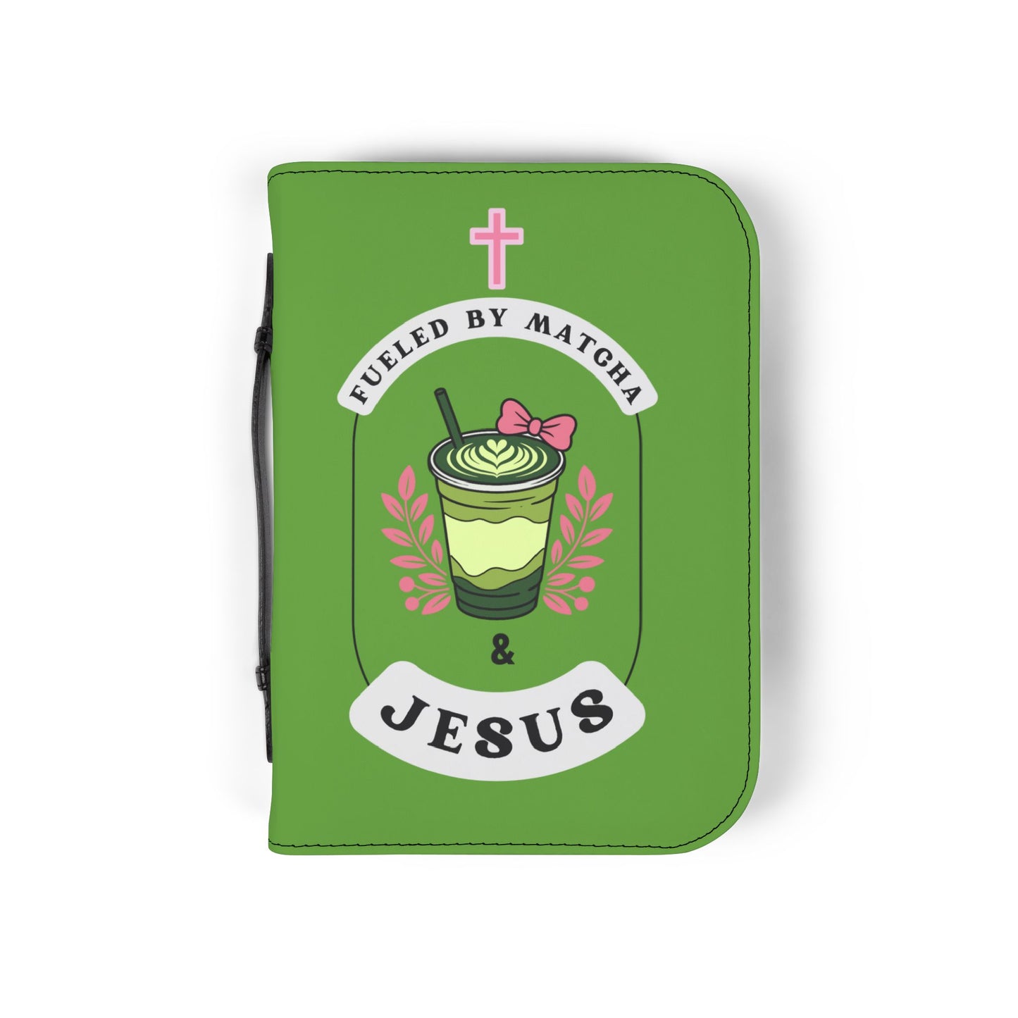 Bible Cover — Green "Matcha & Jesus" Zippered Bible Case
