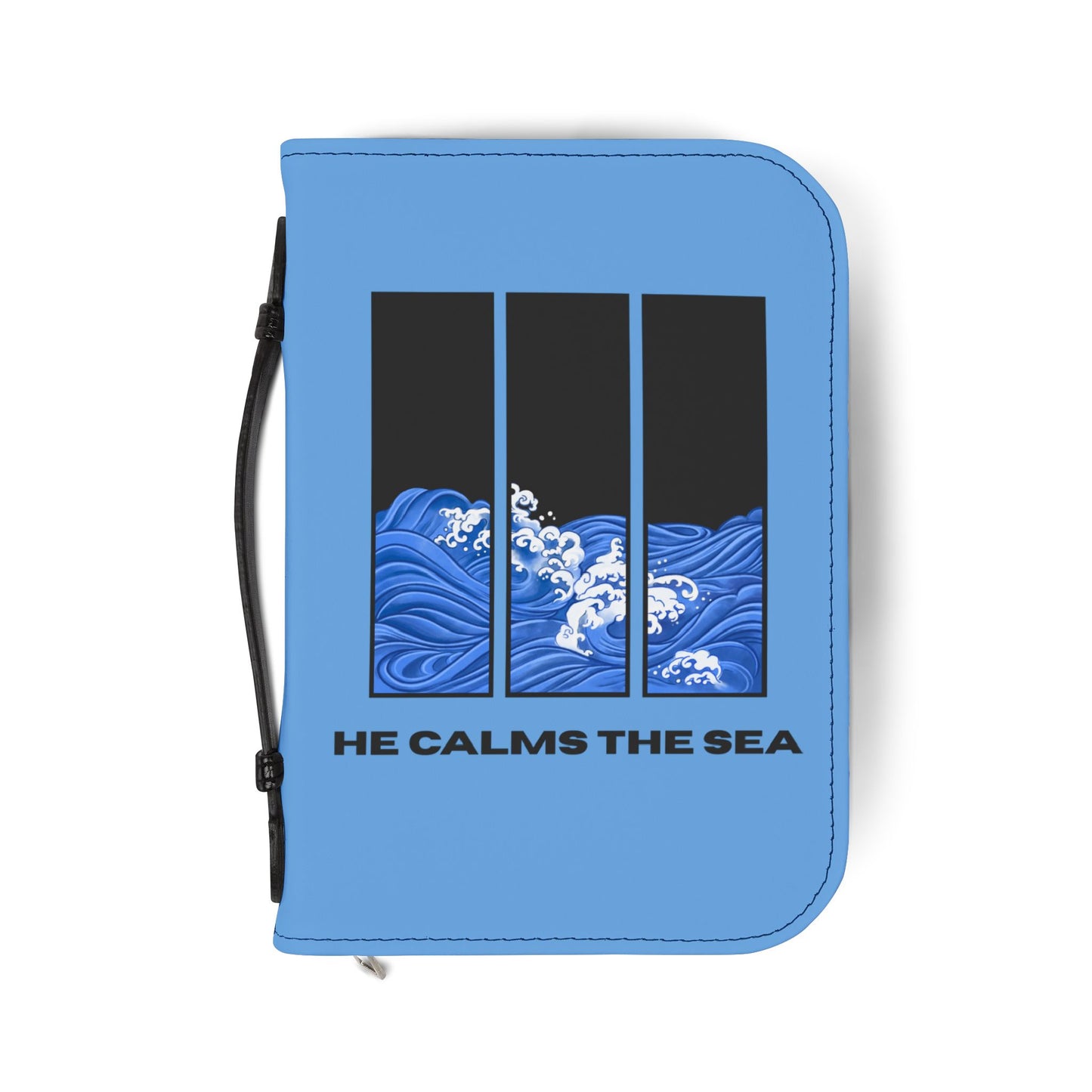 Bible Cover — Light Blue "He calms the sea" Zippered Bible Case