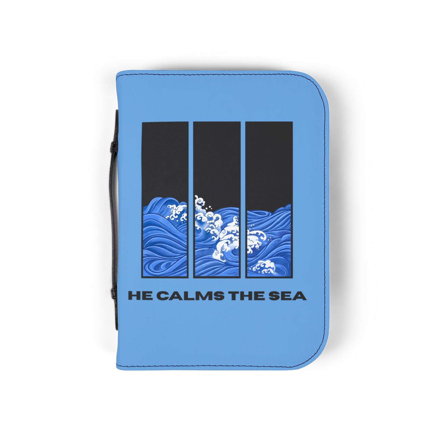 Bible Cover — Light Blue "He calms the sea" Zippered Bible Case