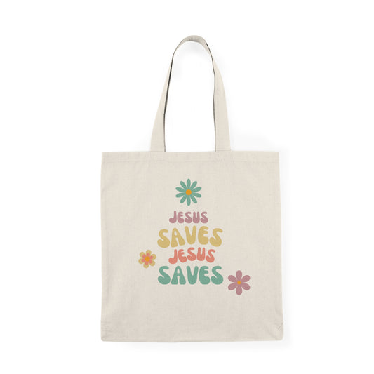 Natural Tote Bag- Jesus Saves Pattern