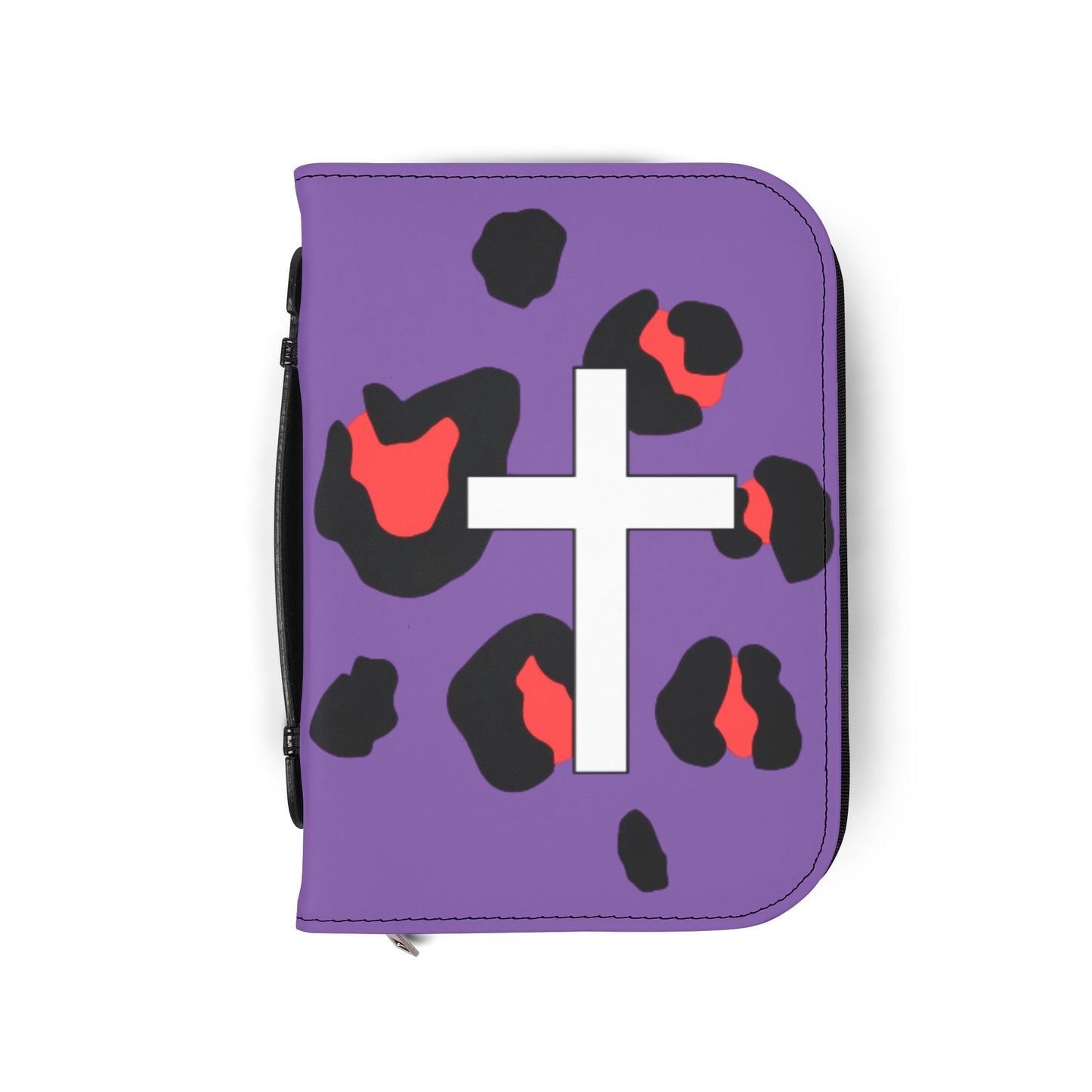 Bible Cover — Light Purple & Pink Leopard Cross Zippered Bible Case