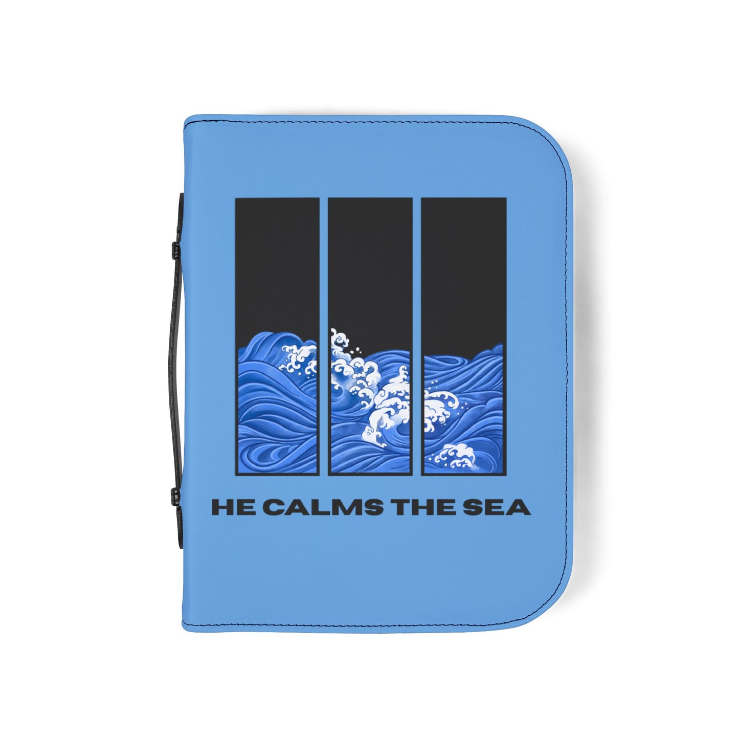 Bible Cover — Light Blue "He calms the sea" Zippered Bible Case