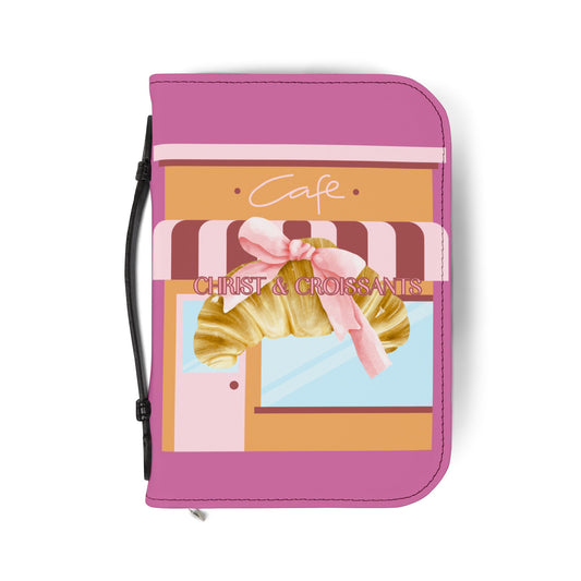 Bible Cover — Light Pink "Christ & Croissants" Zippered Bible Case