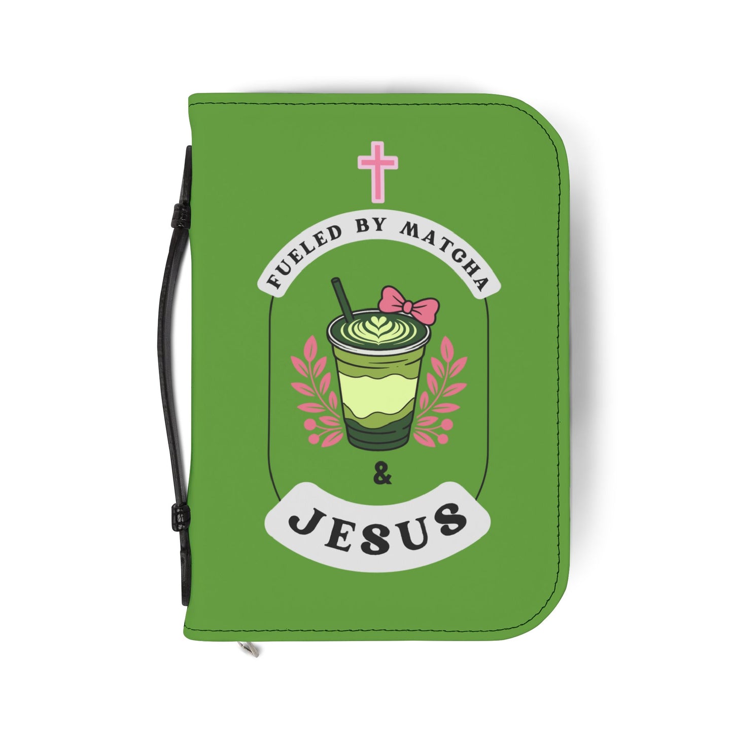 Bible Cover — Green "Matcha & Jesus" Zippered Bible Case