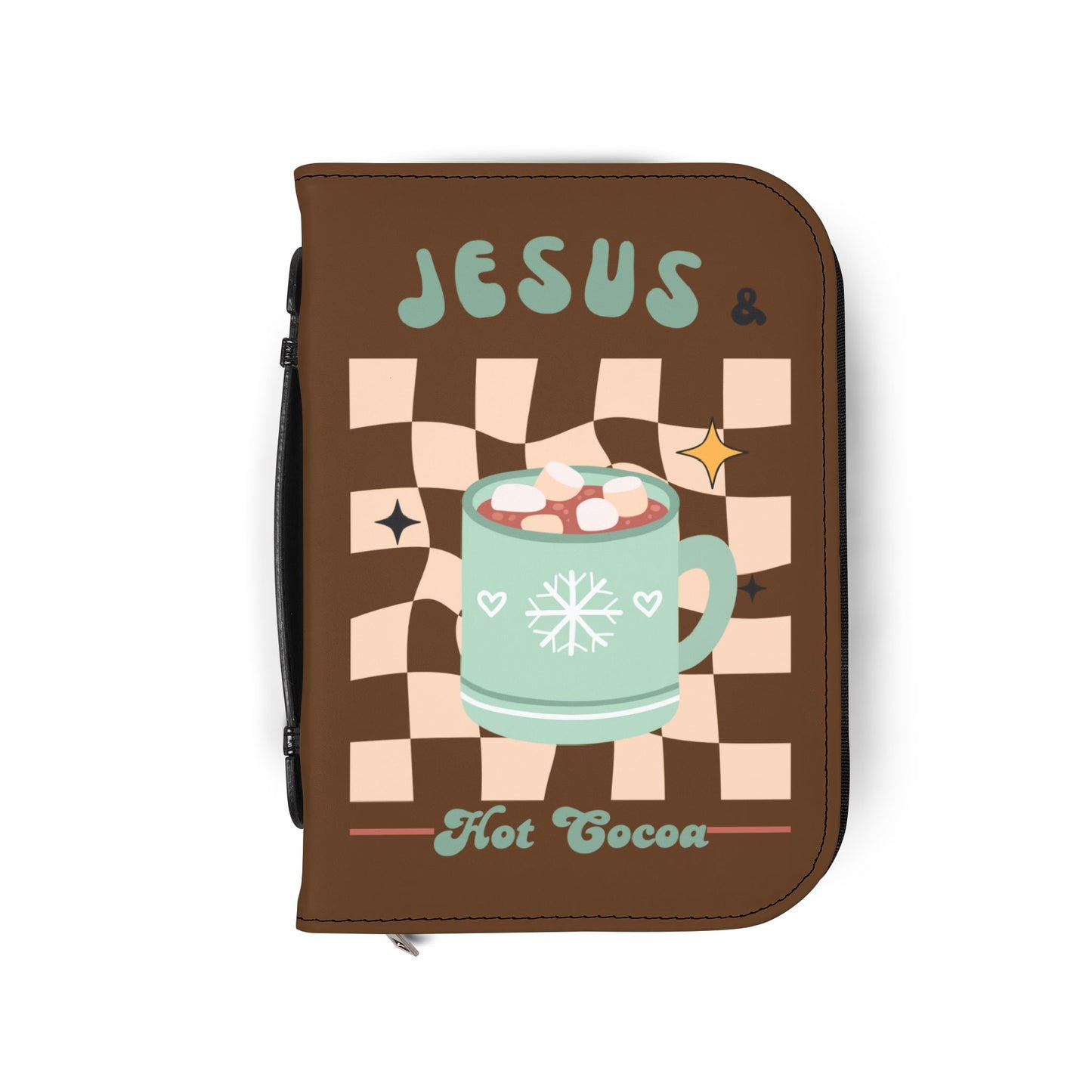 Bible Cover — Dark Brown "Jesus & Hot Cocoa" Zippered Bible Case