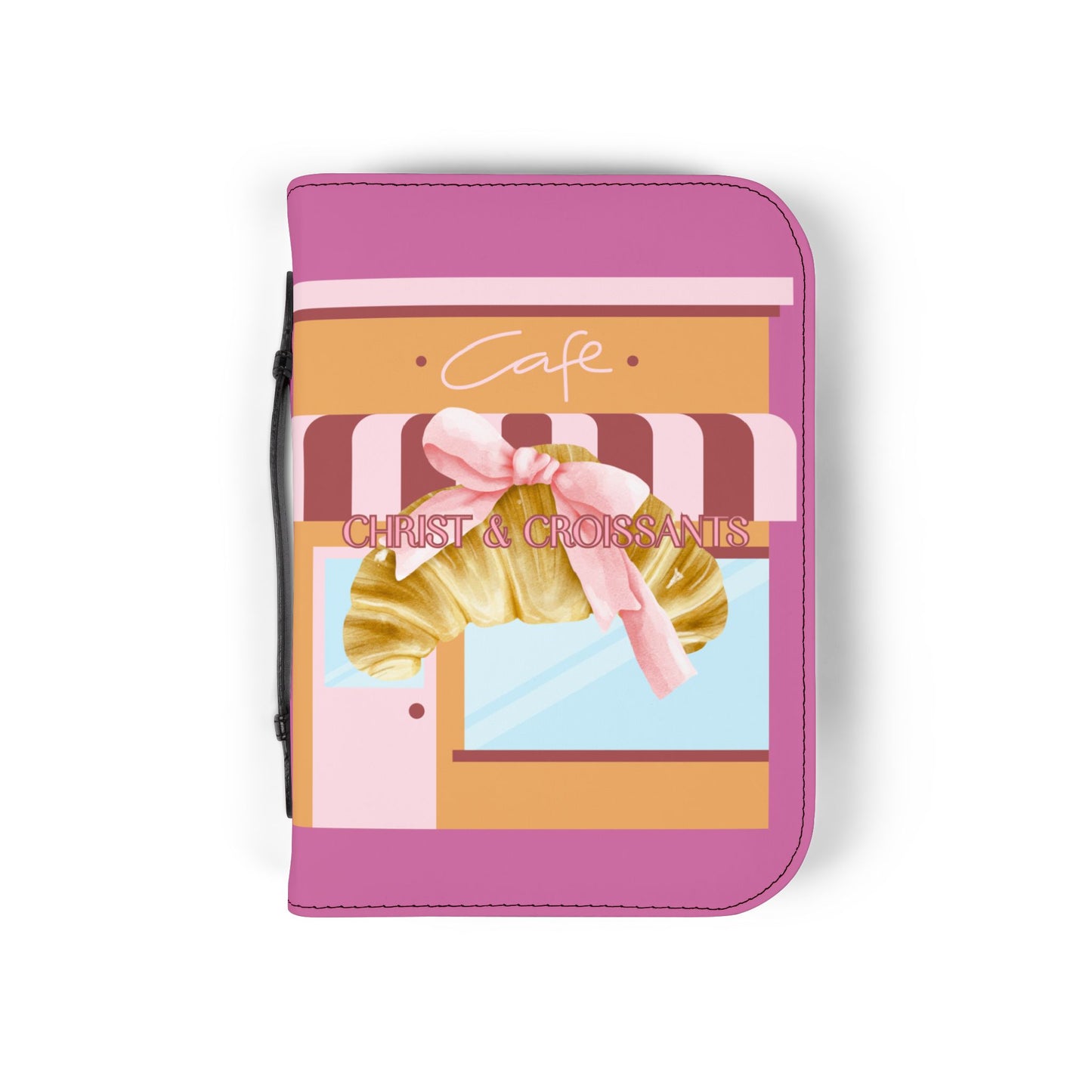 Bible Cover — Light Pink "Christ & Croissants" Zippered Bible Case