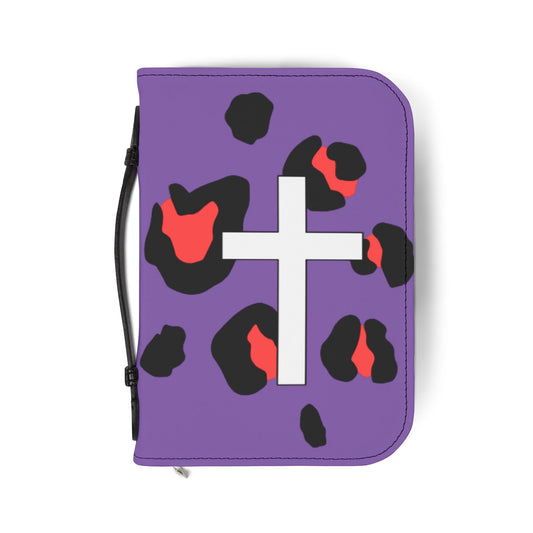 Bible Cover — Light Purple & Pink Leopard Cross Zippered Bible Case