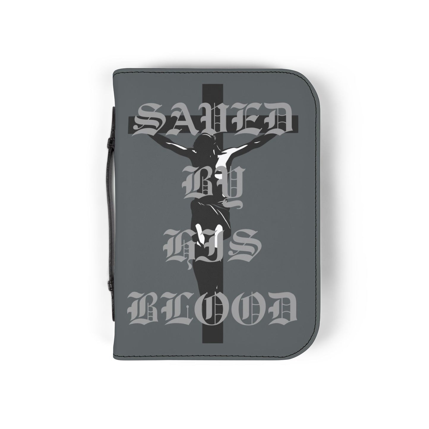 Bible Cover — Dark Grey "Saved" Zippered Bible Case